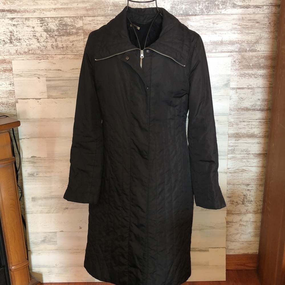BCBGMaxAzria Long black quilted puffer coat womens trench coat winter co…​